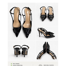 Valentino Black Patent Leather Slingback Stiletto Heels Pointed Toe Logo 8