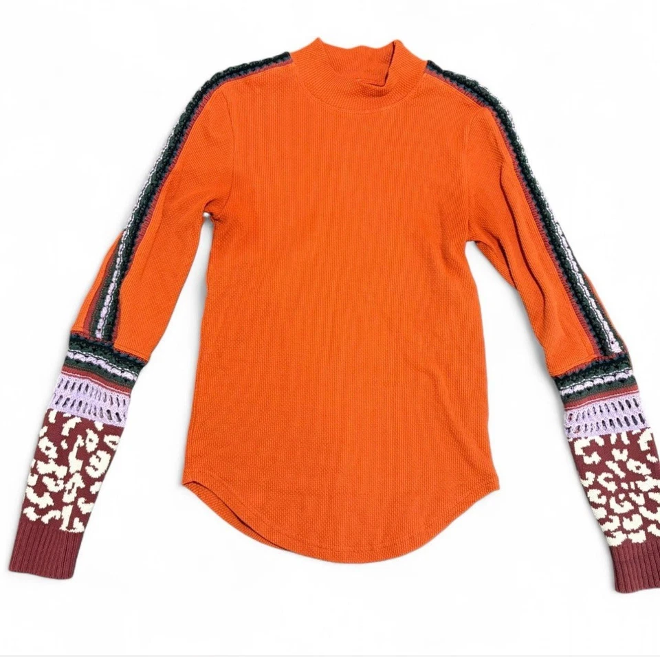 Free People Switch It Up 热顶橙色中号钩针袖华夫饼波西米亚 — 第 4/4 张图片