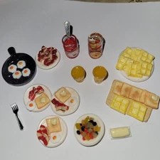 Dollhouse Breakfast Set Loose Egg Bacon Toast Waffle OJ Jam Honey