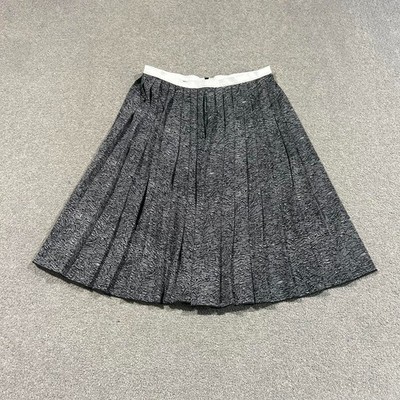 Le Mont St Michel Pleated Skirt Womens S Black White Print A-Line Dark Academia