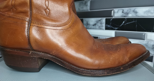 Justin Boots Men's Sz 8D Exotic Roper Boot Cognac Smooth Ostrich Foot Roper Toe - Picture 14 of 24
