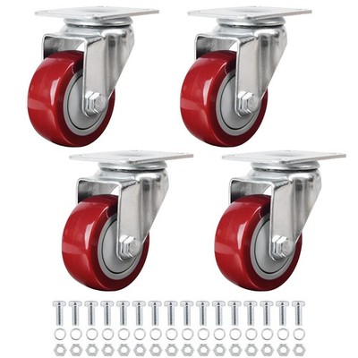 Finnhomy 3 Inch Swivel Casters Wheels Set of 4 Heavy Duty Plate Red 