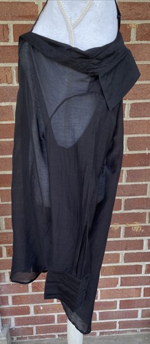 Nicholas K Silk Blend Long Shirt Tunic Women S Black Sheer Lagenlook Minimalist - Picture 6 of 14