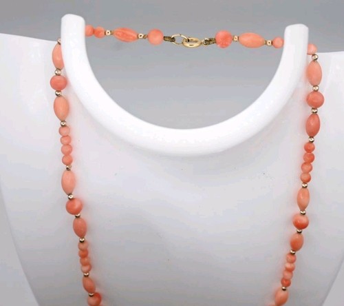 Beautiful Antique 9ct Yellow Gold Beads And Coral Beaded Necklace Vintage - Picture 2 of 3