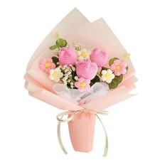 Crochet Tulip Flower Bouquet Artificial Completed Dark Pink Knit Home Decor