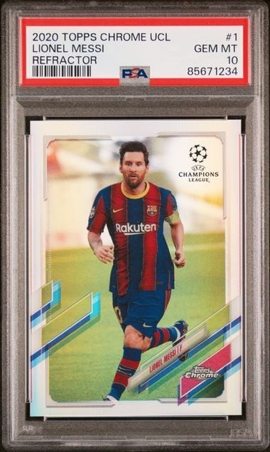 Graded 2020 Topps Chrome UCL Lionel Messi #1 Refractor Soccer Card PSA 10 view 1