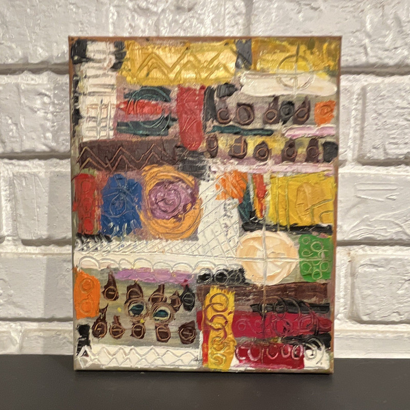 Abstract Mixed Media Painting Multicolor Geometric Design, Unframed