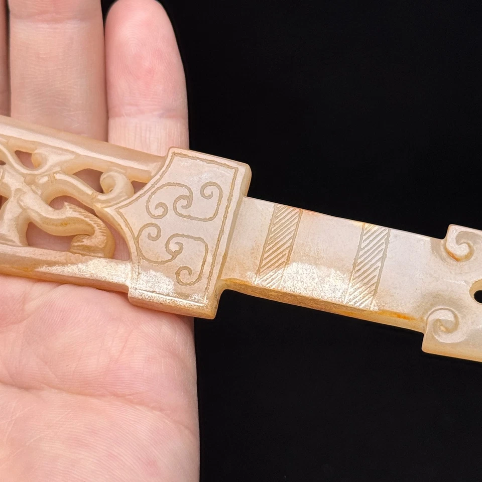 Antiguo adorno de espada de dragón de jade de la dinastía Han china/ajuste de jade Foto 4 de 4