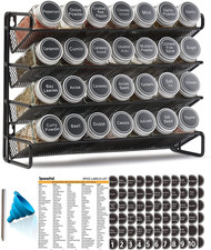Spice Rack Organizer with 28 Spice Jars, 386 Spice Labels, Chalk Marker and Funn