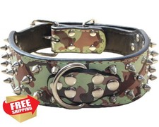 Serijoars Spiked Studded PU Leather Dog Collar XL Camo