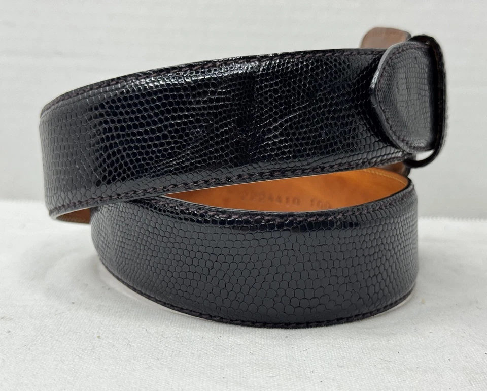 Ralph Lauren Mujer Negro Piel de Lagarto Barra Cierre Pin Vestido Cinturón Talla 30 Italia Foto 2 de 4