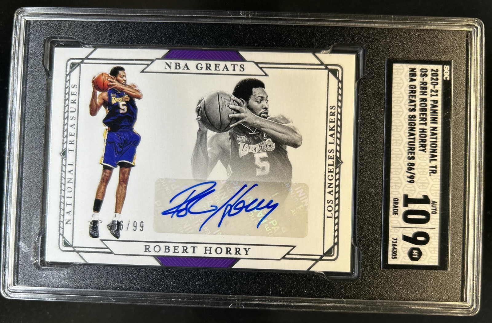 2020-21 National Treasures Robert Horry NBA Greats Signatures Auto #/99 SGC 9 10 view 1