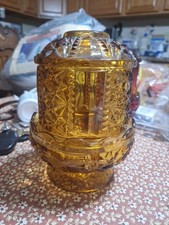 Indiana Glass Stars And Bars Amber Fairy Lamp Vintage