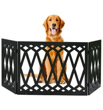 Etna 3-Panel Diamond Design Wood Pet Gate - Black Tri Fold Dog Fence Indoor Outd