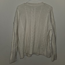 LOFT Ivory Cable Knit Crew Neck Long Sleeve Pullover Sweater L