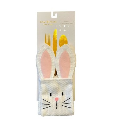 Isaac Mizrahi Easter Bunny Rabbit Utensil Holders Set of 4 Pink & White New