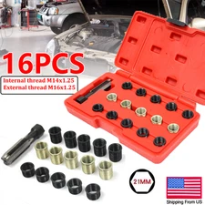 16pc Spark Plug Thread Repair Rethreading Tool Kit M16 Threaded Coil Insert