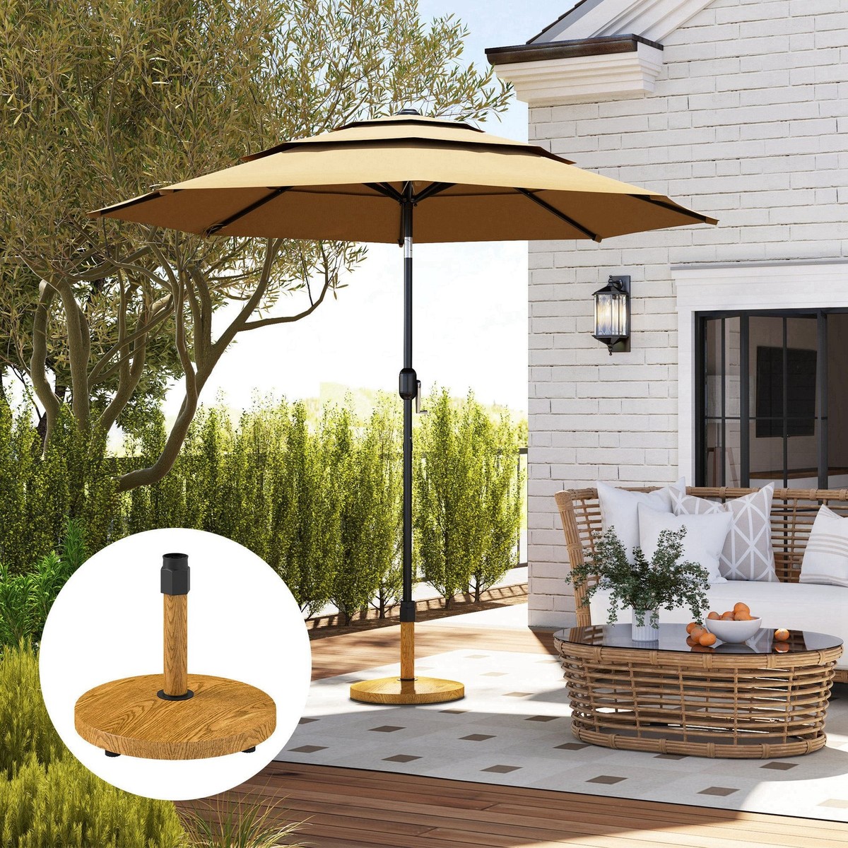 free standing patio umbrella stand Holder Heavy Duty Adjustable Metal Umbrella Clamp Mount Attaches to Railing, Outdoor Courtyard, Balcony, Boats,1sets (1 Base Pieces and 1 top Pieces,to Hold 1 Umbrellas) : Patio resistant coating null Use this product to perfectly anchor your cantilever patio umbrella Sturdy Patio Umbrella Bases |