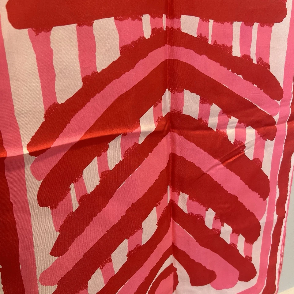 "Bufanda de seda vintage Vera Neuman Mod roja rosa marfil Japón increíble rara 15""x43""" Foto 3 de 4