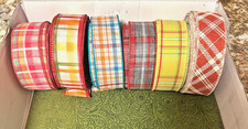 Plaid Multi-Color Wired Ribbon 1.5" x 10 Yards   Polyester Linen Craft Ribbon