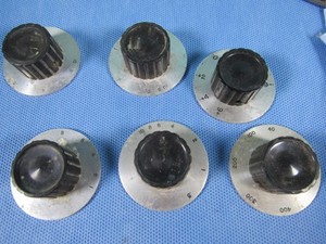Vintage Skirted Panel Potentiometer Knobs Lot 6 Black W/ Silver Dials Numbered