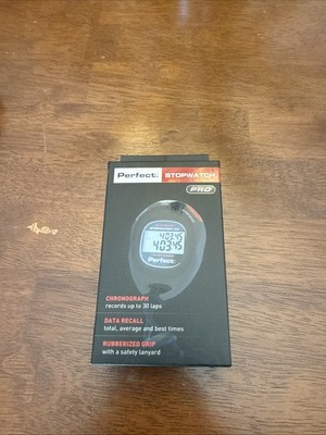 Perfect Stopwatch Pro Fitness 10-Hour Chronograph Stop Watch w/ Lanyard Black