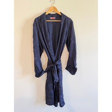 Vintage 50s Graymoor Fashion Navy Blue Jacquard Satin Robe Shawl Collar Belted