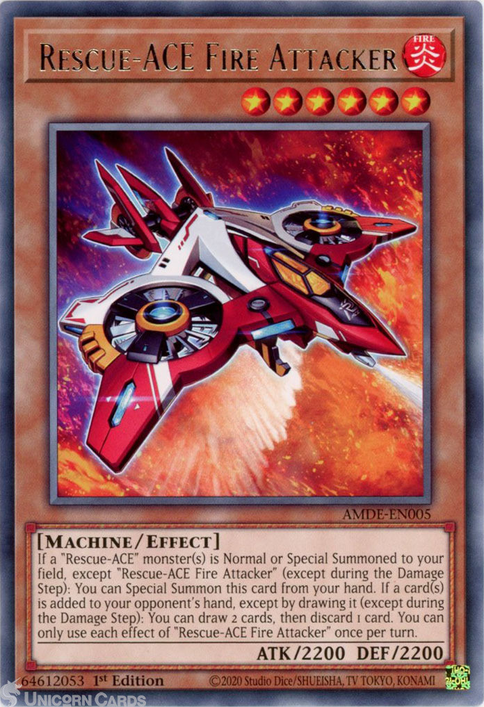AMDE-EN005 Rescue-ACE Fire Attacker :: Rare 1st Edition Mint YuGiOh Card