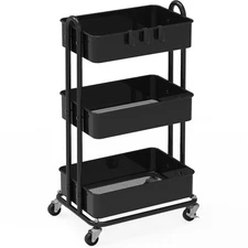 3-Tier Heavy Duty Metal Utility Rolling Cart, Black