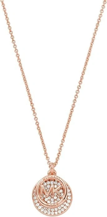 MICHAEL KORS Collana Pendente A Disco In Cristallo Pave In Argento Sterling E Oro Rosa