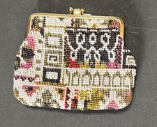 Womens Vintage Needlepoint Wallet Tapestry plastic lined 2 compartment purse bag