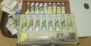 Vintage Grumbacher Oil Paint Case Artist  1970s 21 New or Partial Paints++ LOOK