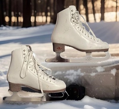   Women s White 133 Riedell Sz 4 1/2 Ice Figure Skates Model Quest Onyx Blades