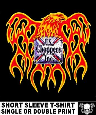 US CHOPPERS INC MALTESE CROSS BIKER MOTORCYCLE RIDER EAGLE FLAMES T-SHIRT WS39