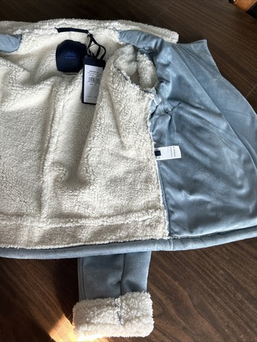 New NWT $695 Les Copains Pale Blue Vegan Faux Shearling Sherpa Biker Jacket Coat - Picture 23 of 24