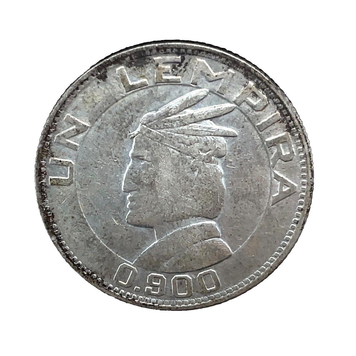 HONDURAS - 1932 UN LEMPIRA Lencas Leader 0.900 SILVER COIN #1 UNC