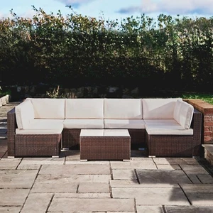 Teamson Home 7 pièce Rattan Outdoor Garden Meubles canapé et patio de table Set