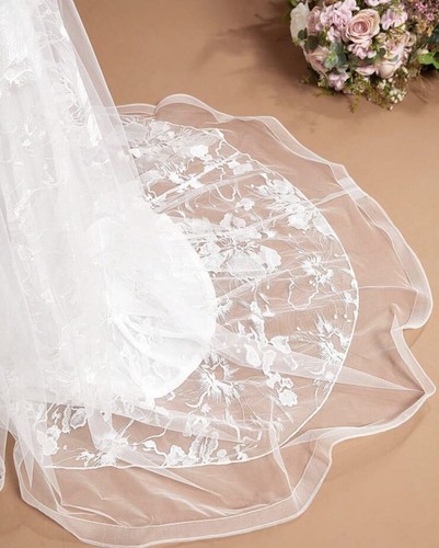 SHEIN Belle Floral Embroidered Bow Mesh Floor Length Wedding Dress size L (8-10) - Picture 2 of 8