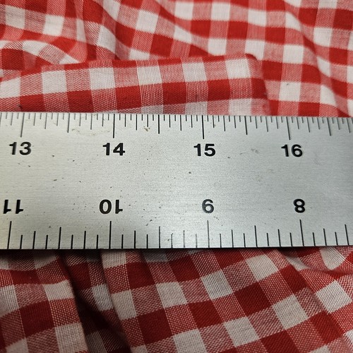 VTG Retro Homemade Cotton Red Gingham Check Pleated Apron 2 Pkts Mid Cent - Picture 4 of 8