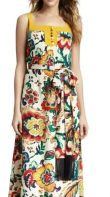 NWOT Tory Burch Wildflower Print Silk Yellow Multi Ivey Maxi Dress XS $700