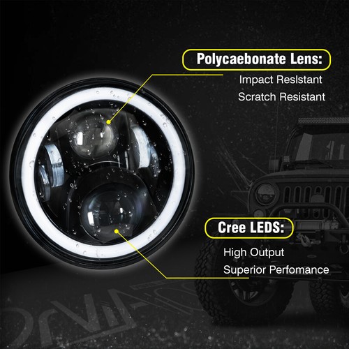 2Pcs 7" 45W LED RGB Headlights DRL Halo Angel Eye For Jeep JK TJ LJ CJ Wrangler - Picture 10 of 16