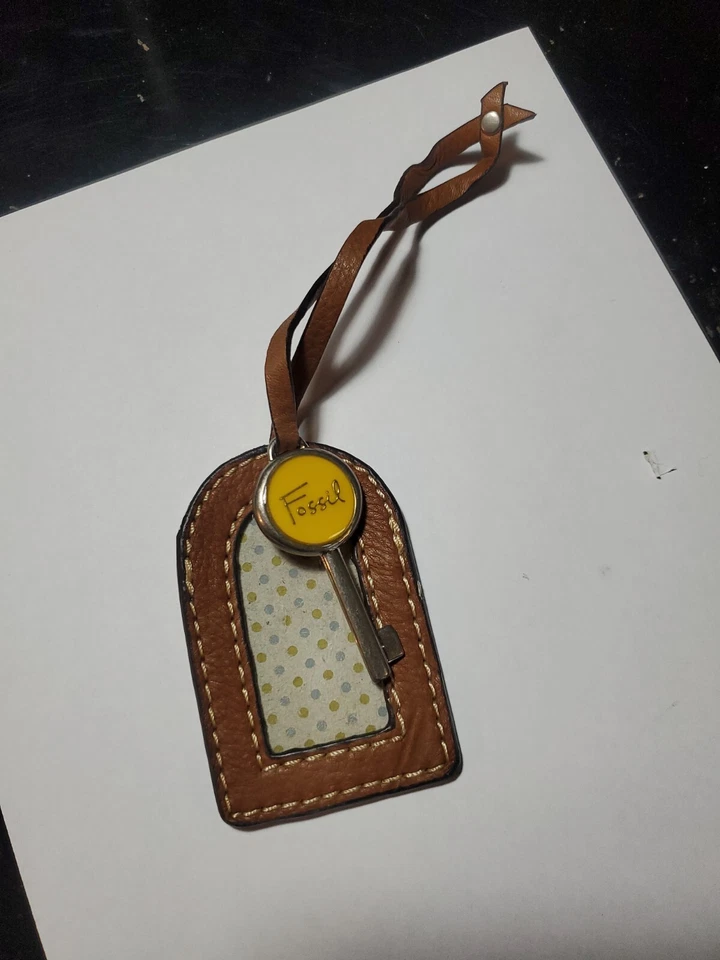 FOSSIL Plata Llave y Cuero FOB Repuesto Etiqueta Colgante Llavero Dije Etiqueta Equipaje Foto 3 de 3
