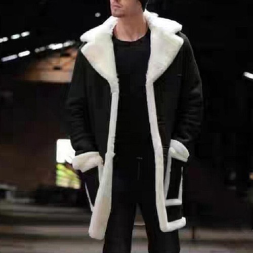 Winter Men Lapel Trench Coat Sueded Jacket Outwear Motorcycle Lambwool Lined A $ - Picture 8 of 17