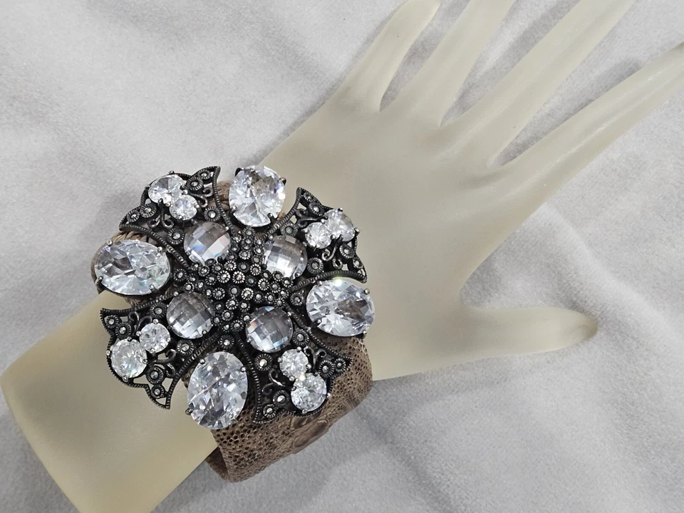 Марказит CZ чистого экзотический коричневый кожаный крест дизайнер манжеты широкий браслет  - Изображение 4 из 4