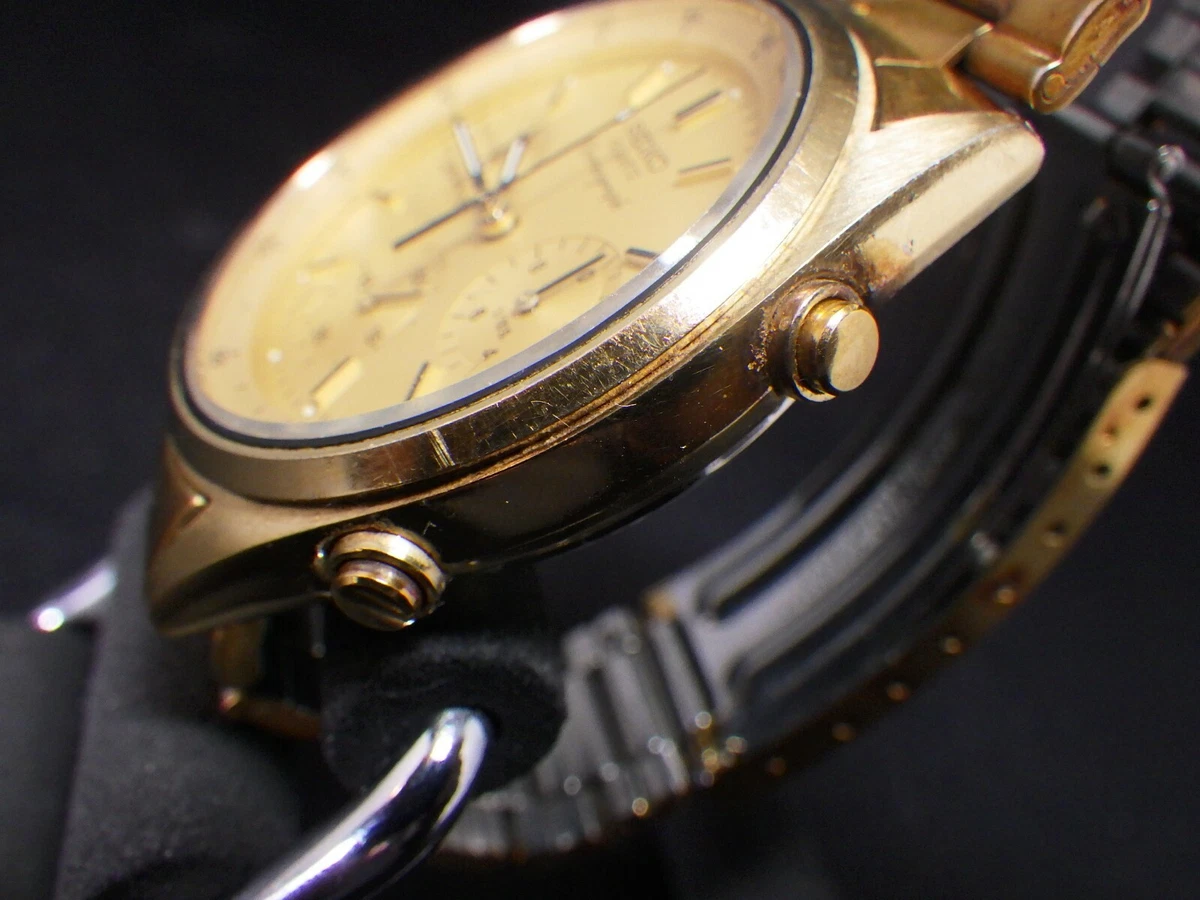 Rare Vintage Seiko Quartz Chronograph Watch Gold Color 7A28 7029 133d