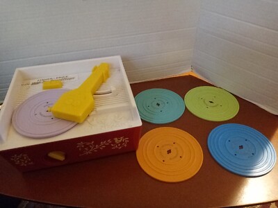 Vintage Fisher-Price Music Box Record Player w Records Tested - Main Image
