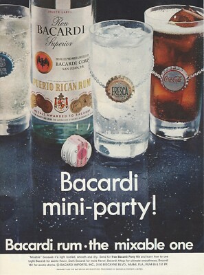 1968 Bacardi Rum Fresca Coca-Cola Mini Party vintage print ad 60's advertisement