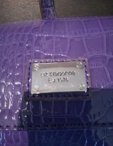 NWT Liz Claiborne Crossbody Handbag Purse Purple Crocodile Partial Silver Chain - Picture 10 of 24