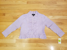 Womens RN Studio Open Front Sweater Cardigan Shrug Ruffled Bolero Small S Purple