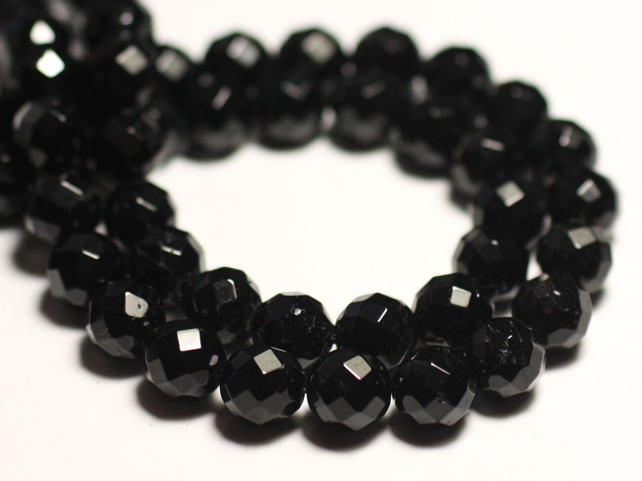 Perles de Tourmaline noire 7mm sur fil de 39cm pour atelier créatif et loisir DIY